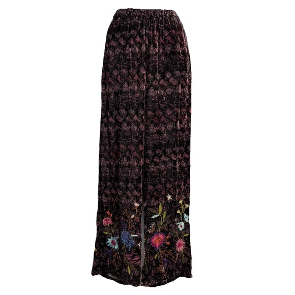 Johnny Was Pants - Johnny Was Los Angeles Women's XS Ulla Velvet Wide Leg‎ Pants Embroidered Pocket